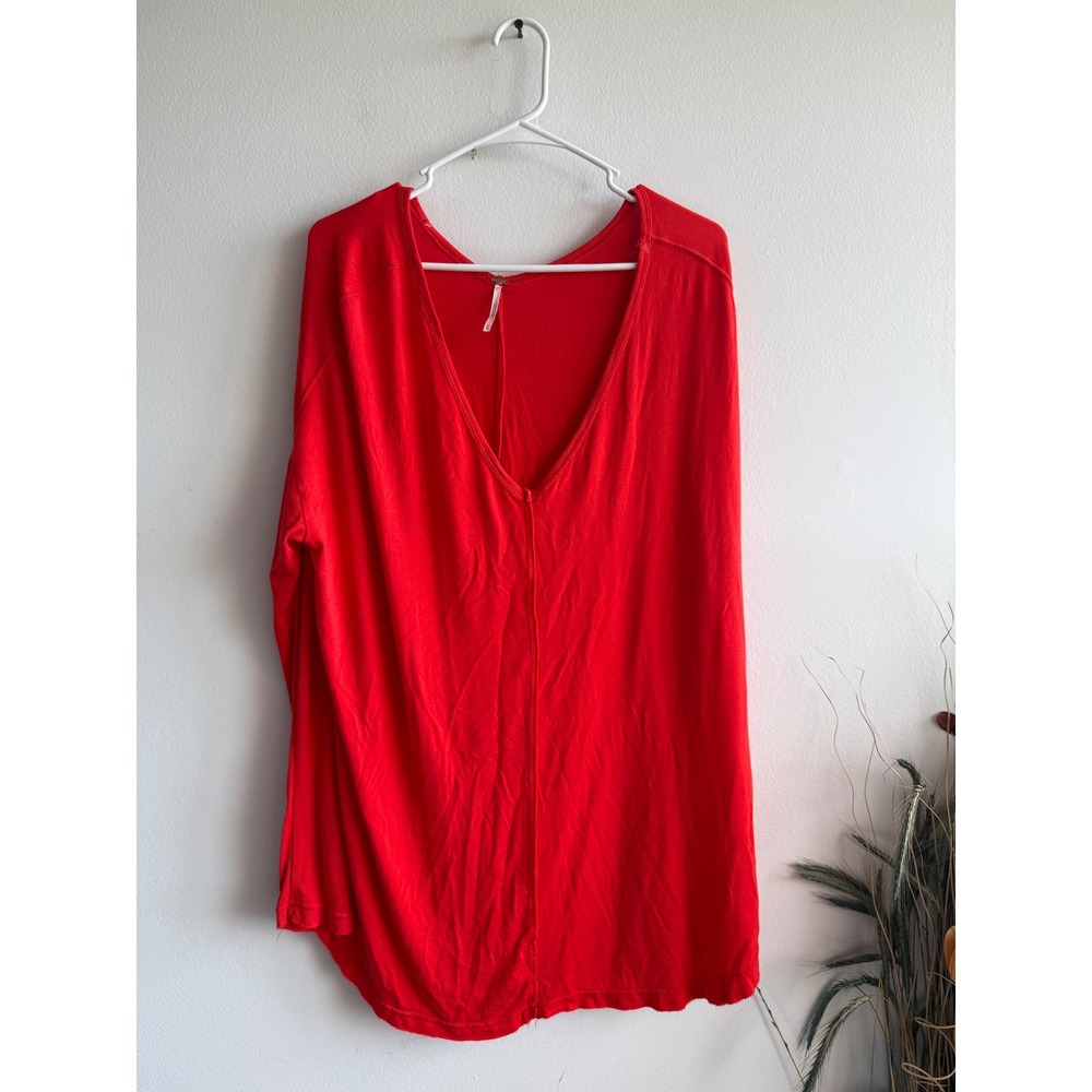 Free People We The Free Womens Red V Neck Long Sleeve‎ Oversized Tunic Top M